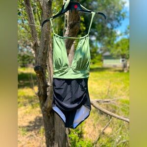 Stylish Black & Green One Piece Swim Suit